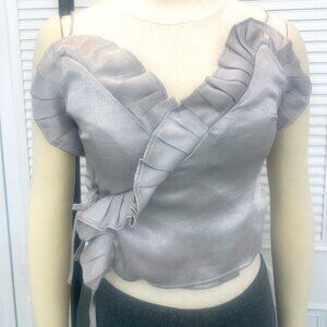 Summer Silver Glitter Thread Wrap Short Top Sz Sm to M